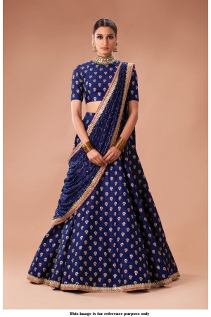 Bollywood Sabyasachi Inspired Navy blue art silk Wedding Lehenga