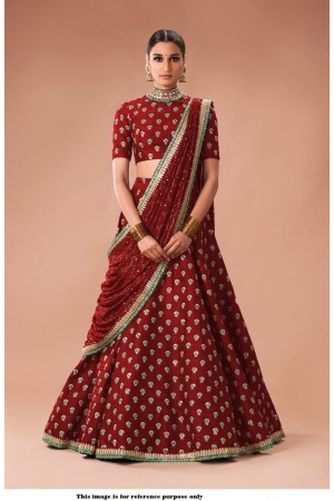 Bollywood Sabyasachi Inspired Maroon art silk Wedding Lehenga