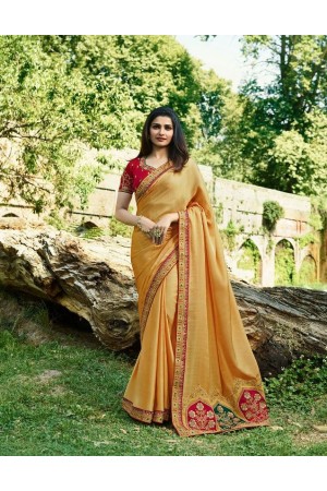 Bollywood Prachi Desai Gold and red color silk designer party wear saree