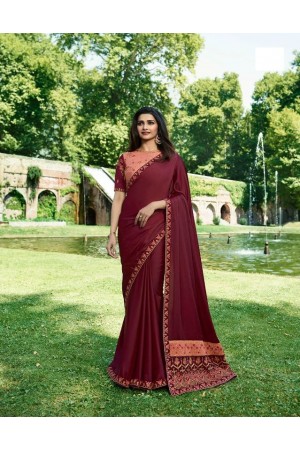 Bollywood Prachi Desai Maroon silk designer party wear saree