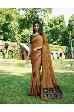 Bollywood Prachi Desai Mustard color silk designer party wear saree