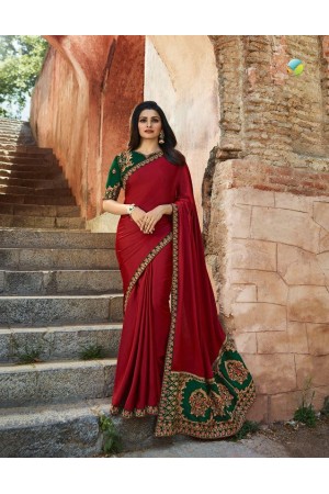 Bollywood Prachi Desai Red and green silk designer party wear saree