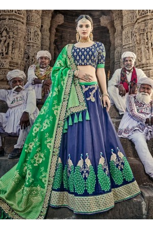 Blue and green designer wedding lehenga