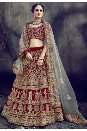 Deep red velvet wedding lehenga