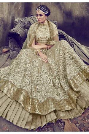 Off white georgette and net wedding lehenga