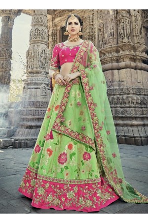 Pista green and pink wedding lehenga