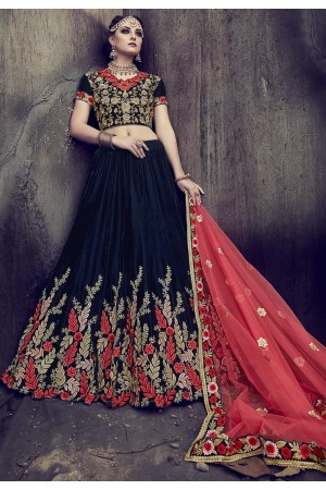 Blue color velvet wedding lehenga