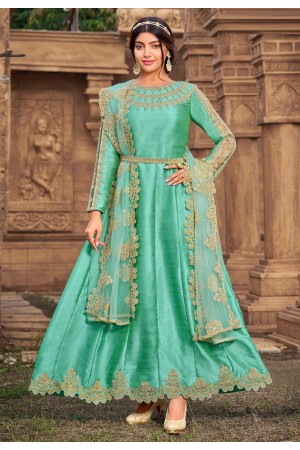 Aqua silk abaya style anarkali suit 2023