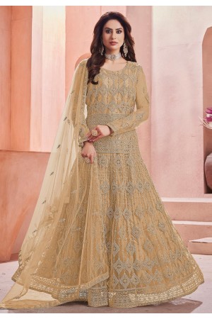 Beige net abaya style anarkali suit 1012