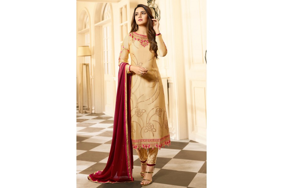 Mauve Georgette Pant Suit With Prettified Embroidery Work main image 0