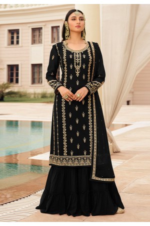 Black faux georgette sharara suit 73003E