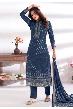 Blue cotton silk pant style suit 2147