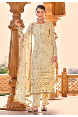 Cream viscose georgette kameez with pant 10101