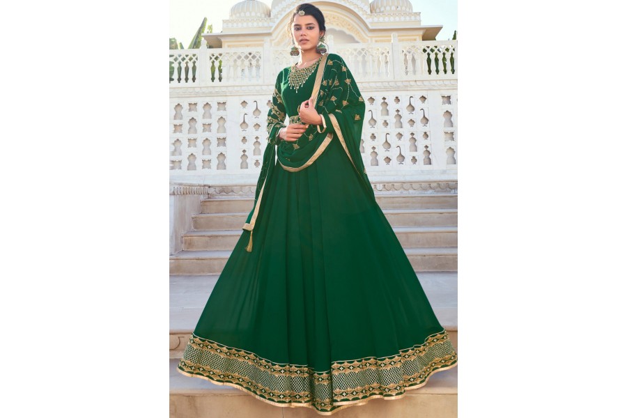 Green Real Georgette Anarkali Suit main image 1