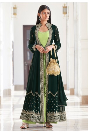 Green georgette jacket style suit 8482