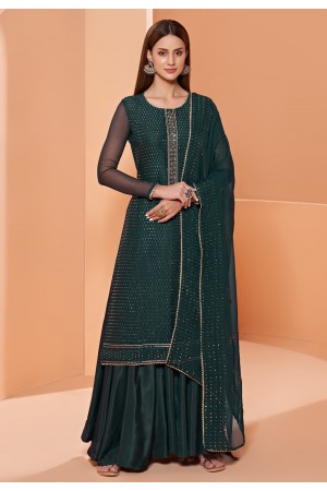 Green georgette kameez with palazzo 4025