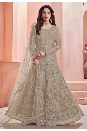 Grey net abaya style anarkali suit 1010