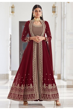 Maroon georgette jacket style suit 8481