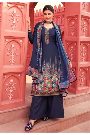 Navy blue crepe palazzo suit 7525