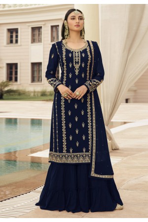 Navy blue faux georgette sharara suit 73003C