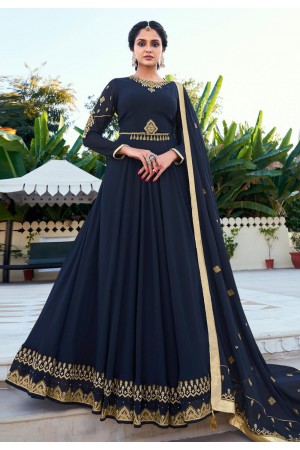 Navy blue georgette abaya style anarkali suit 596