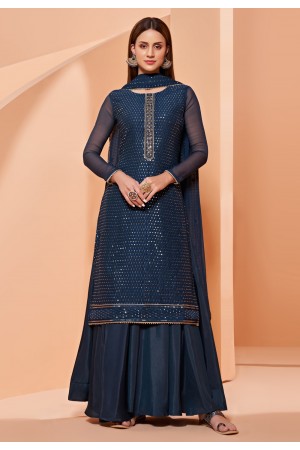 Navy blue georgette palazzo suit 4024