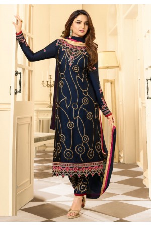 Navy blue satin georgette kameez with pant 11036