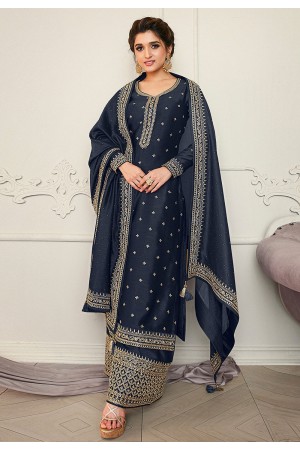 Navy blue silk palazzo suit 15457