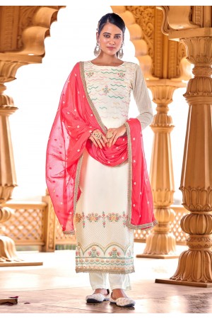 Off white viscose georgette kameez with pant 10105