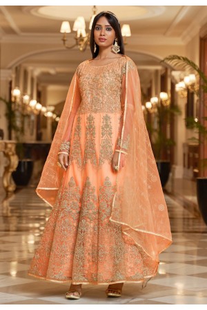 Peach net long anarkali suit 3006