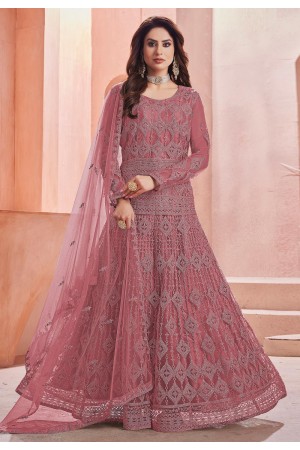 Pink net abaya style anarkali suit 1004