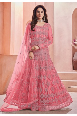 Pink net long anarkali suit 1001