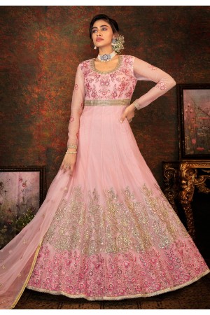 Pink net long anarkali suit 7793