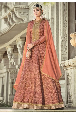 Pink silk long anarkali suit 1006a