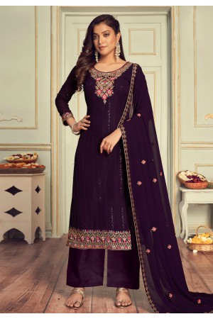 Purple faux georgette palazzo suit 3101