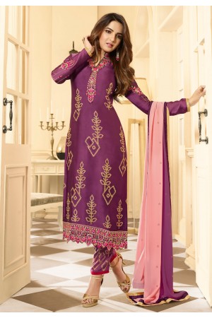 Purple satin georgette pant style suit 11035