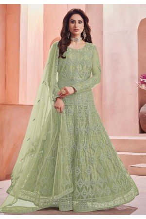 Sea green net abaya style anarkali suit 1006