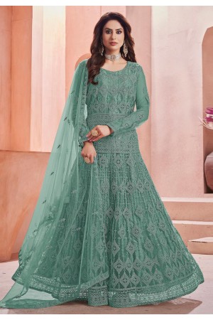 Sea green net abaya style anarkali suit 1008