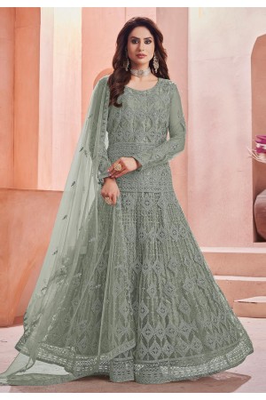 Sea green net long anarkali suit 1009