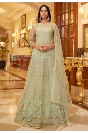 Sea green net long anarkali suit 3008