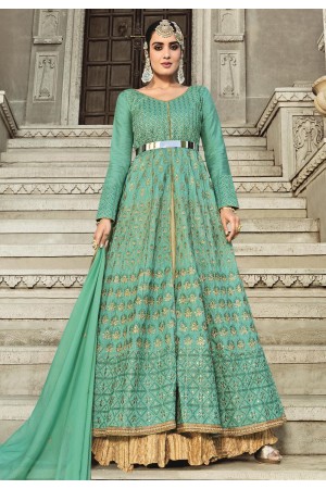 Sea green silk long anarkali suit 1004a