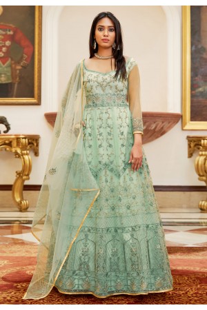 Sky blue net long anarkali suit 3012