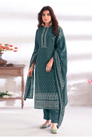 Teal cotton silk pant style suit 2144