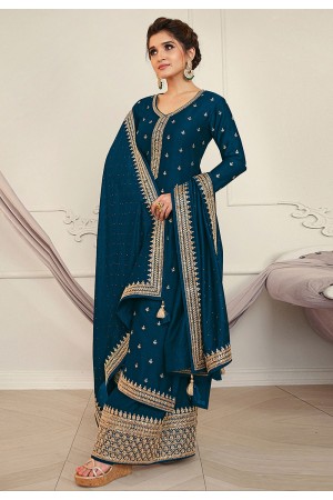 Teal silk kameez with palazzo 15452