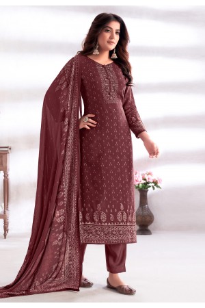 Wine cotton silk kameez with pant 2145