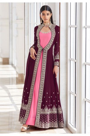 Wine georgette jacket style suit 8483