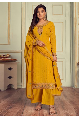 Yellow faux georgette kameez with palazzo 3102