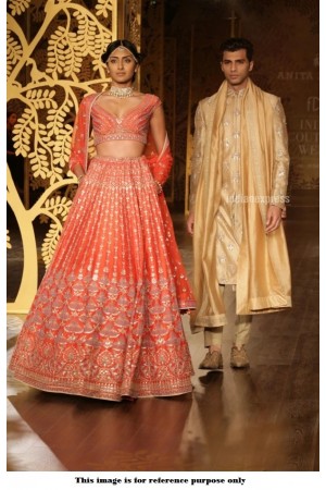 Bollywood Anita Dongre Inspired Orange Satin lehenga