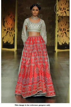 Bollywood Anita Dongre Inspired Red and white Satin lehenga