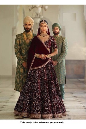 Bollywood Sabyasachi Mukherjee Inspired velvet Maroon lehenga